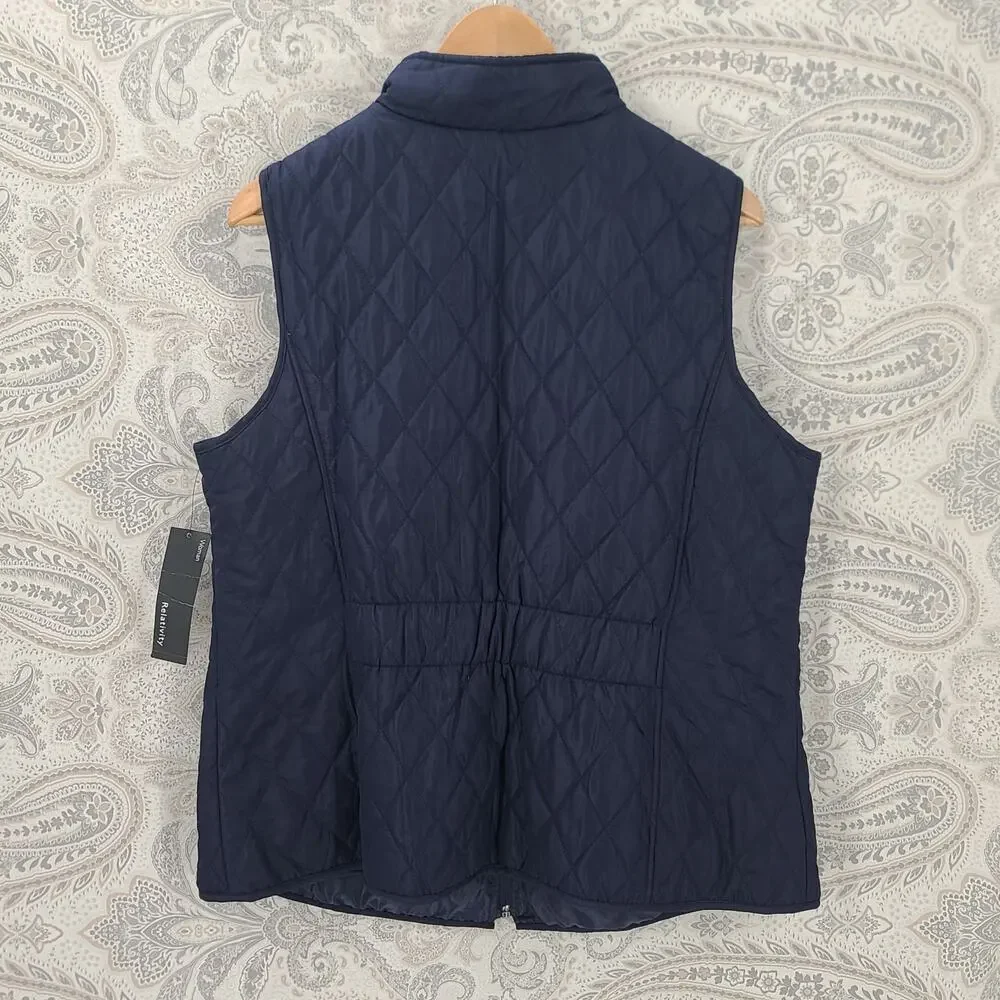 Relativity women's blue quilted zipper vest NWT Size 1X gorpcore cozycore